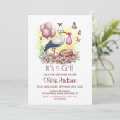 Het is een Girl Stork Baby shower Kaart (Staand voorkant)