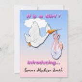 Het is een 'Girl Stork Birth' aankondiging (Voorkant)