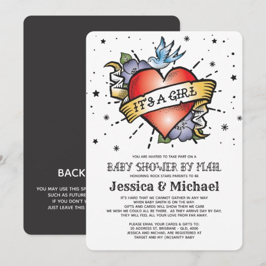 Het is een Girl Tattoo Heart Baby shower per post Kaart (Voorkant / Achterkant)