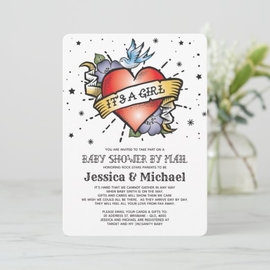 Het is een Girl Tattoo Heart Baby shower per post Kaart (Staand voorkant)