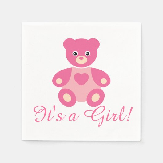 Het is een Girl Teddy Bear Announcement Napkins Se Servetten (Voorkant)