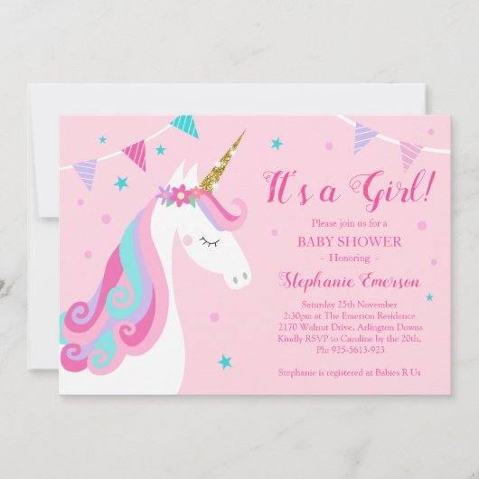 Het is een Girl Unicorn Baby shower Roze Kaart (Voorkant)