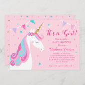 Het is een Girl Unicorn Baby shower Roze Kaart (Voorkant / Achterkant)