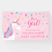Het is een Girl Unicorn Baby shower Roze Spandoek (Horizontaal)