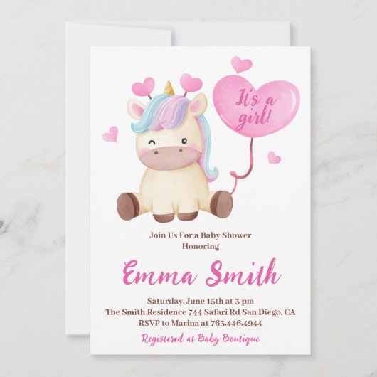 Het is een Girl Unicorn Waterverf Baby shower Kaart (Voorkant)