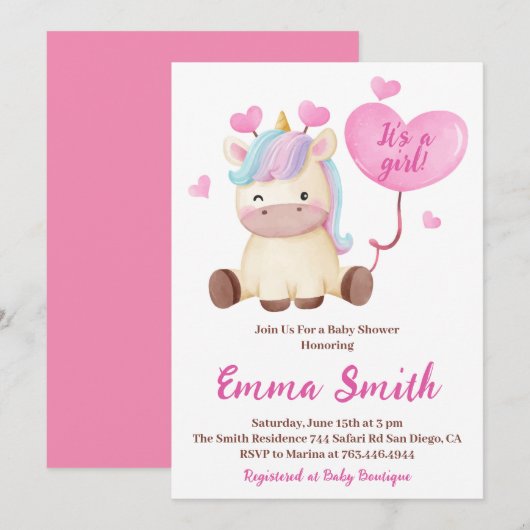 Het is een Girl Unicorn Waterverf Baby shower Kaart (Voorkant / Achterkant)