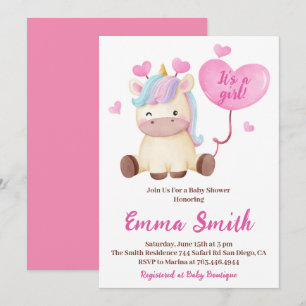 Het is een Girl Unicorn Waterverf Baby shower Kaart