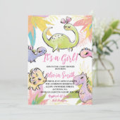 Het is een Girl Waterverf Dinosaur Baby shower Uit Kaart (Staand voorkant)