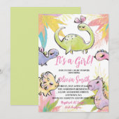 Het is een Girl Waterverf Dinosaur Baby shower Uit Kaart (Voorkant / Achterkant)