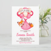Het is een Girl Waterverf Fox Baby shower Uitnodig Kaart (Staand voorkant)
