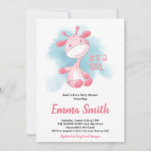 Het is een Girl Waterverf Giraffe Baby shower Invi Kaart (Voorkant)
