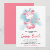 Het is een Girl Waterverf Giraffe Baby shower Invi Kaart (Voorkant / Achterkant)