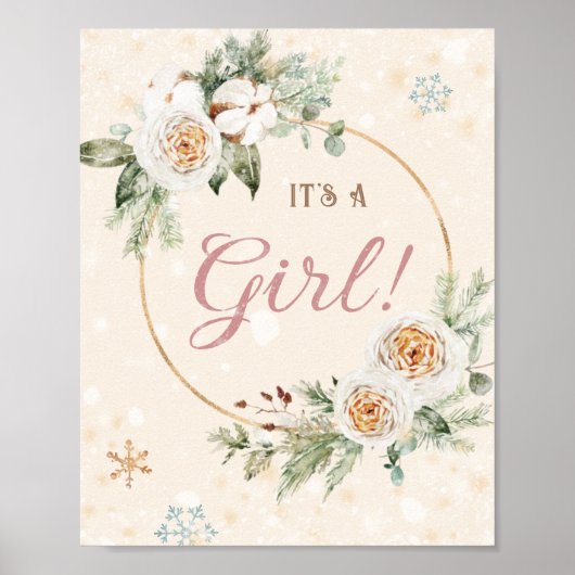 Het is een Girl Winter Baby shower Sprinkle Snowfl Poster (Voorkant)