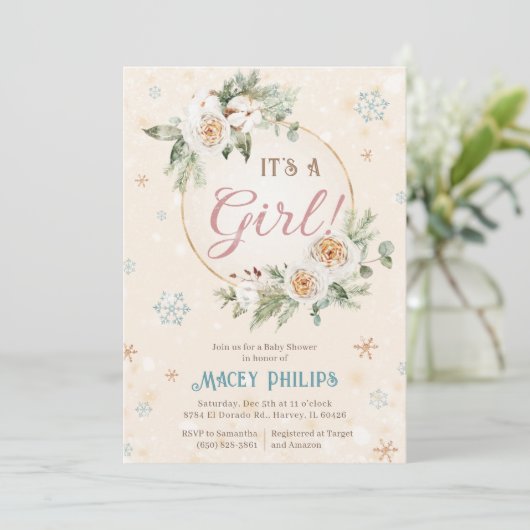 Het is een Girl Winter Wonderland Baby shower Spri Kaart (Staand voorkant)