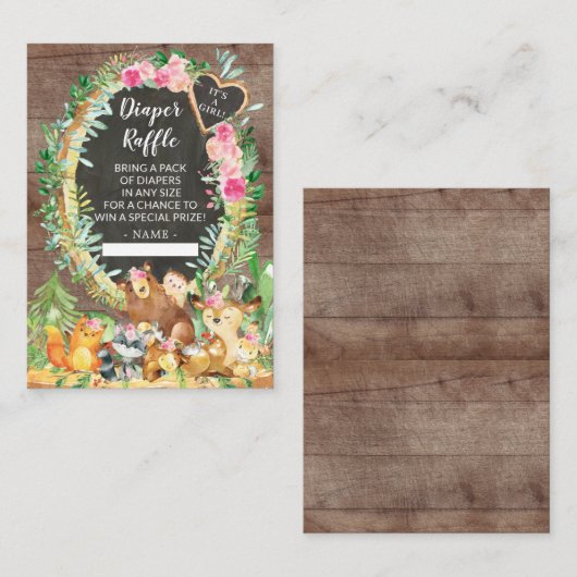 Het is een Girl Woodland Baby shower Diaper Raffle Informatiekaartje (Voorkant / Achterkant)