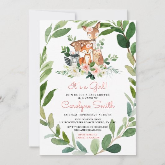 Het is een Girl Woodland Baby shower Invitation Kaart (Voorkant)
