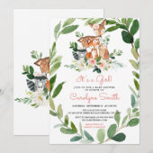 Het is een Girl Woodland Baby shower Invitation Kaart (Voorkant / Achterkant)