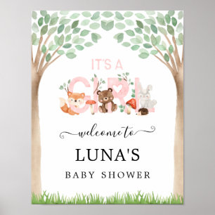 Het is een Girl Woodland Baby shower Welcome Poster