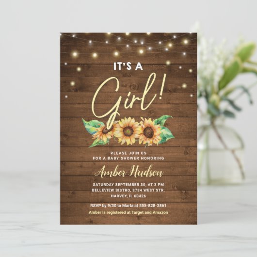Het is een Girl Yellow Sunflower Baby shower Sprin Kaart (Staand voorkant)