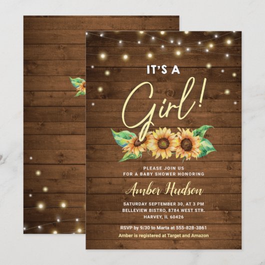 Het is een Girl Yellow Sunflower Baby shower Sprin Kaart (Voorkant / Achterkant)