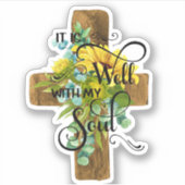 Het is een goed zonnebloemkruis sticker (Voorkant)