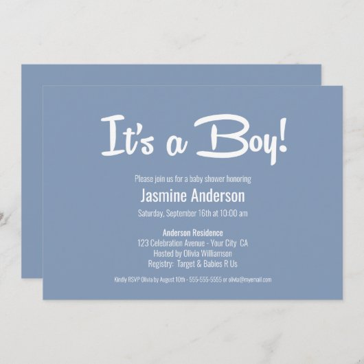 Het is een Grijze Minimalistische Baby shower van  Kaart (Voorkant / Achterkant)