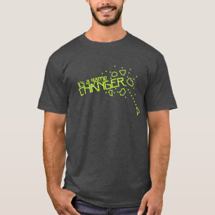 Het is een groene T-shirt met een game-wisselaar