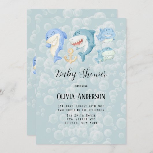 Het is een haai met Baby shower van Bubbles Kaart (Voorkant / Achterkant)
