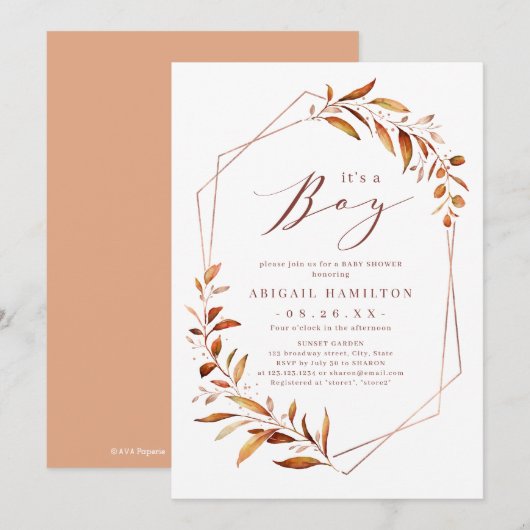 Het is een Herfst Greenery Geometric Baby shower Kaart (Voorkant / Achterkant)