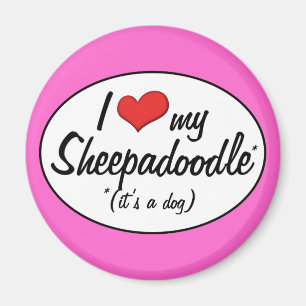 Het is een hond. Ik hou van mijn Sheepadoodle Magneet