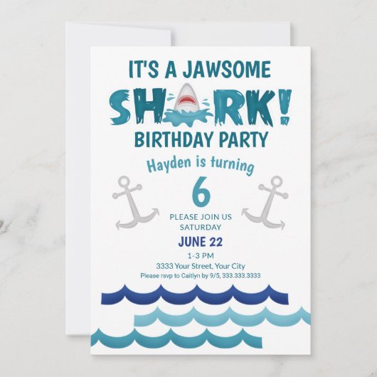 Het is een Jawsome Shark Birthday Party Kaart (Voorkant)