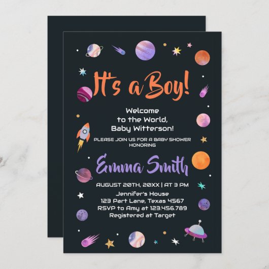 Het is een Jong Planeten Outer Space Baby Shower Kaart (Voorkant / Achterkant)