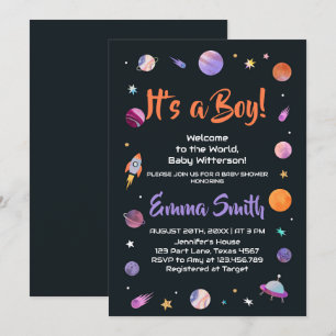 Het is een Jong Planeten Outer Space Baby Shower Kaart