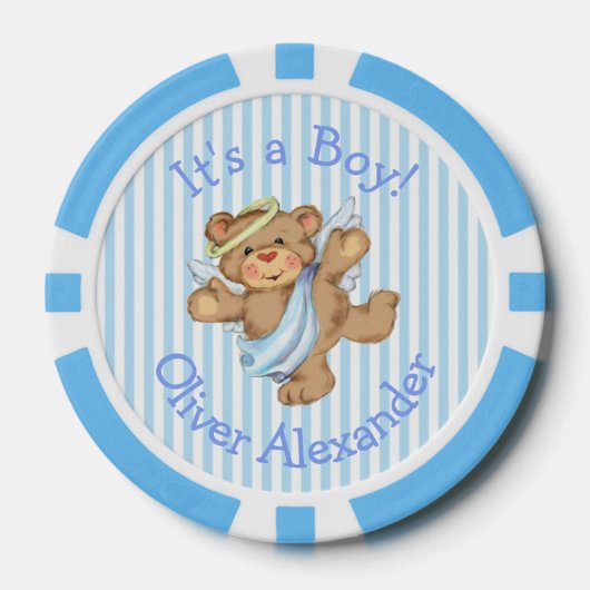 Het is een jongen Aangepaste teddybeer engel Poker Chips (Voorkant)