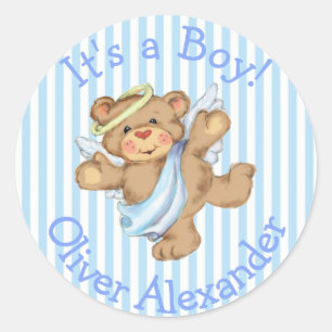 Het is een jongen Aangepaste teddybeer engel Ronde Sticker