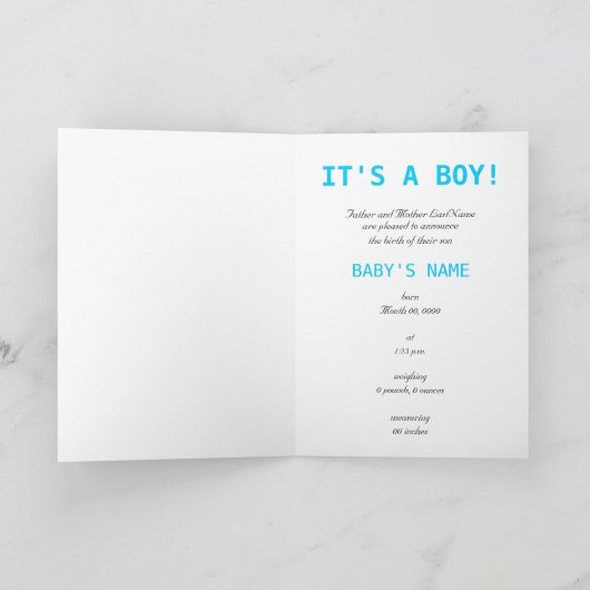 Het is een jongen. aankondiging (Binnen)