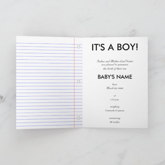 Het is een jongen aankondiging (Binnen)