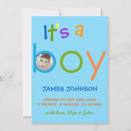 Het is een Jongen Aankondiging Foto kaart (Voorkant)