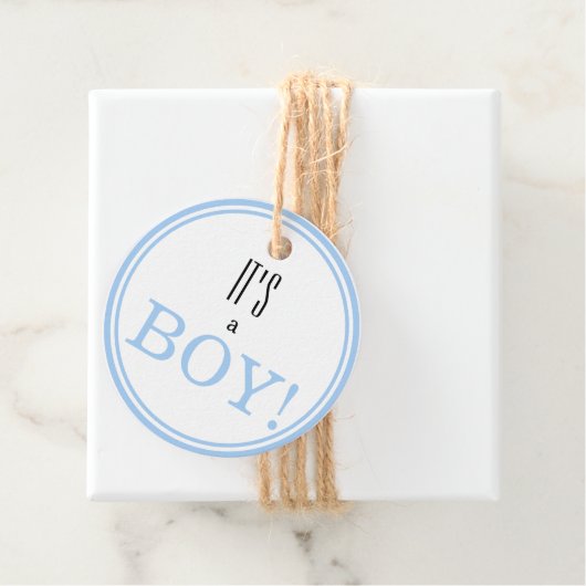 Het is een jongen! Aankondiging van moderne blauwe Bedankjes Labels (In situ)