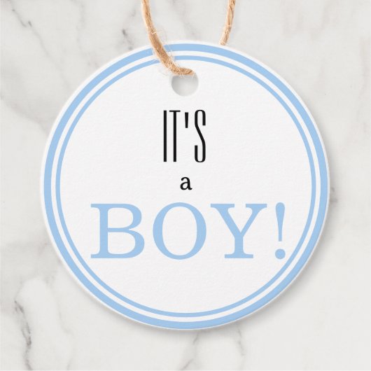 Het is een jongen! Aankondiging van moderne blauwe Bedankjes Labels (Voorkant)