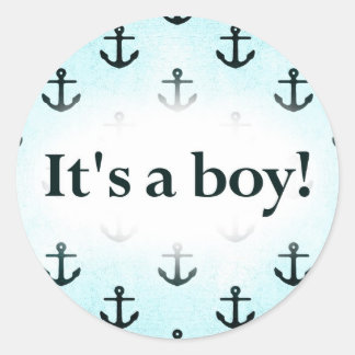 Het is een jongen! Ankerpatroon Baby Blauw Ronde Sticker