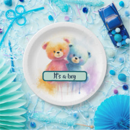 Het is een Jongen! Aquarel Baby Shower Papieren Bo Bordje