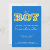 Het is een jongen, auto's baby shower uitnodiging (Voorkant)