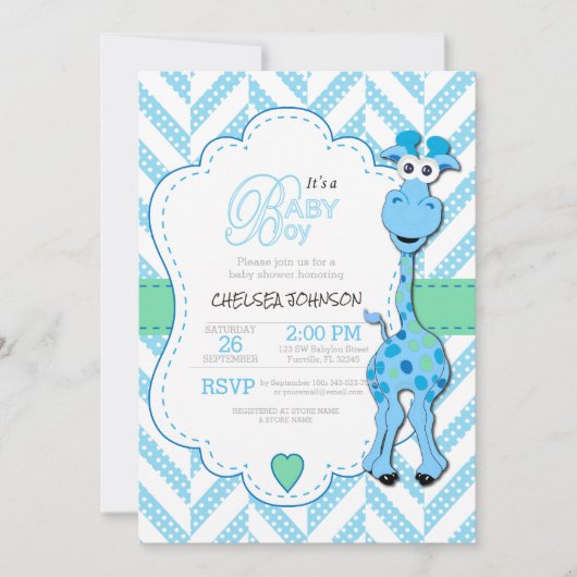 Het is een jongen - Baby Blue Giraffe - Baby showe Kaart (Voorkant)