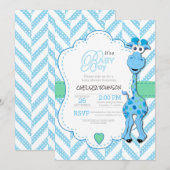 Het is een jongen - Baby Blue Giraffe - Baby showe Kaart (Voorkant / Achterkant)