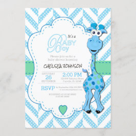 Het is een jongen - Baby Blue Giraffe - Baby showe Kaart