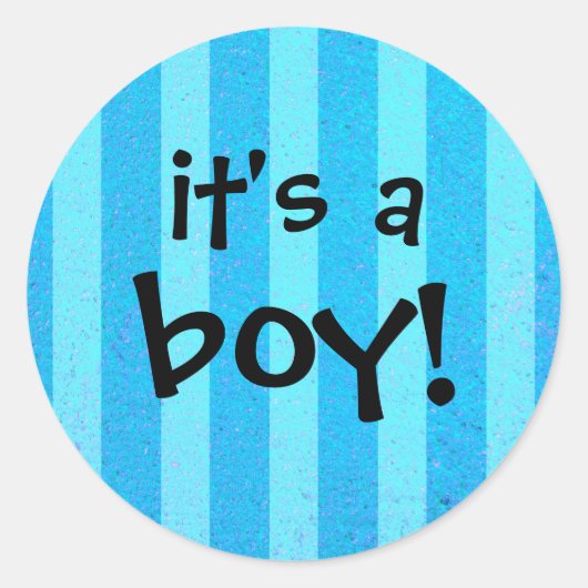 Het is een Jongen Baby Blue Striped Birth Shower Ronde Sticker (Voorkant)