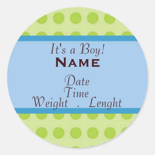 "Het is een jongen" Baby Boy Aankondiging Ronde Sticker (Voorkant)