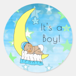 Het is een jongen, Baby Boy op Moon en Stars Etnic Ronde Sticker