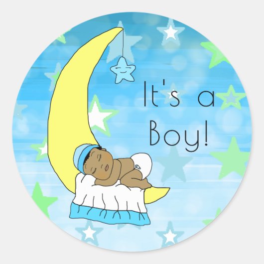 Het is een jongen, Baby Boy op Moon en Stars Etnic Ronde Sticker (Voorkant)